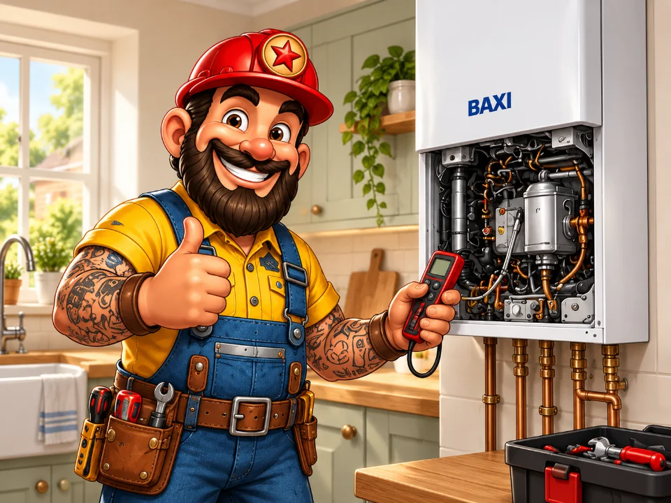 Joe beside a Baxi boiler
