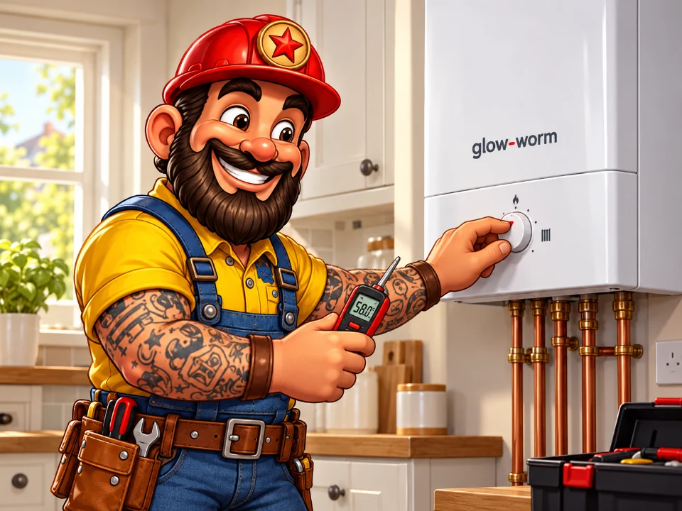 Joe beside a Glow-worm boiler