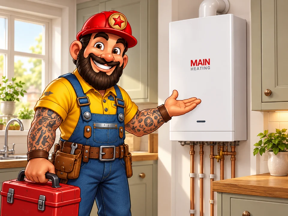Joe beside a Main Heating boiler