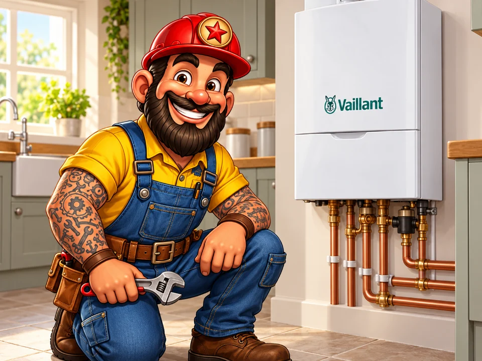 Joe beside a Vaillant boiler