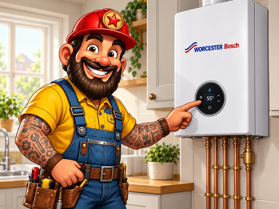 Joe beside a Worcester Bosch boiler