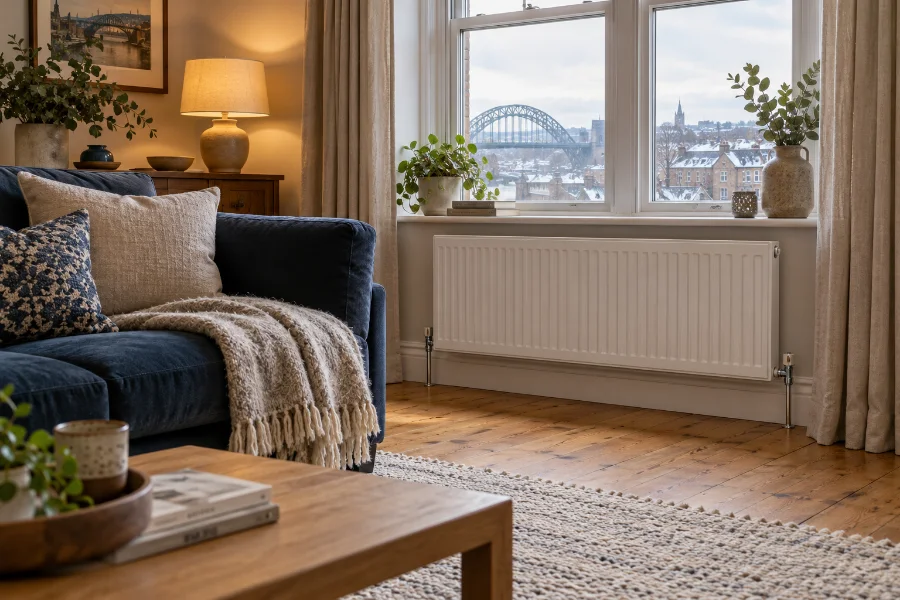 An unobstructed radiator in a cosy Newcastle-style living room
