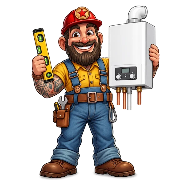 The Gas Man mascot illustrating boiler installations