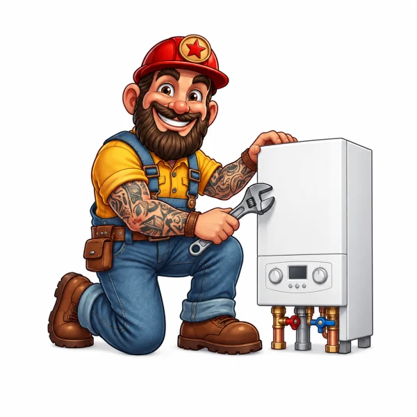 The Gas Man mascot illustrating boiler repairs