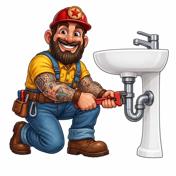 The Gas Man mascot illustrating plumbing repairs