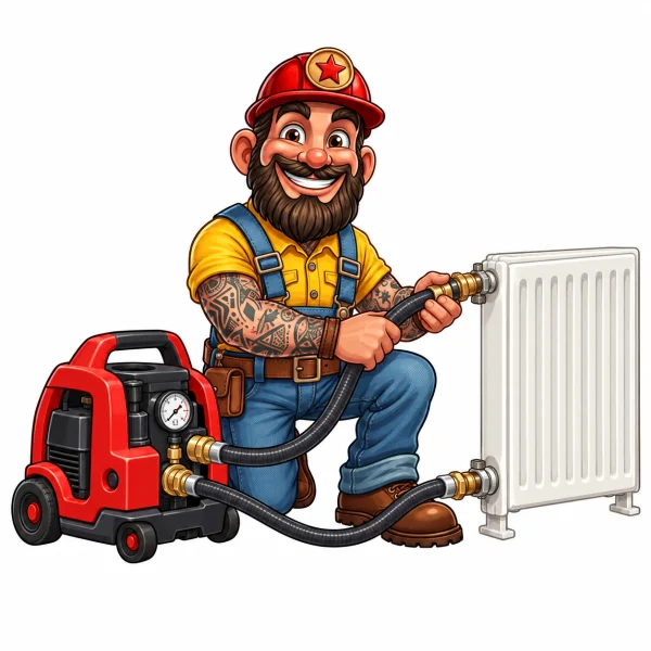 The Gas Man mascot illustrating power flushing